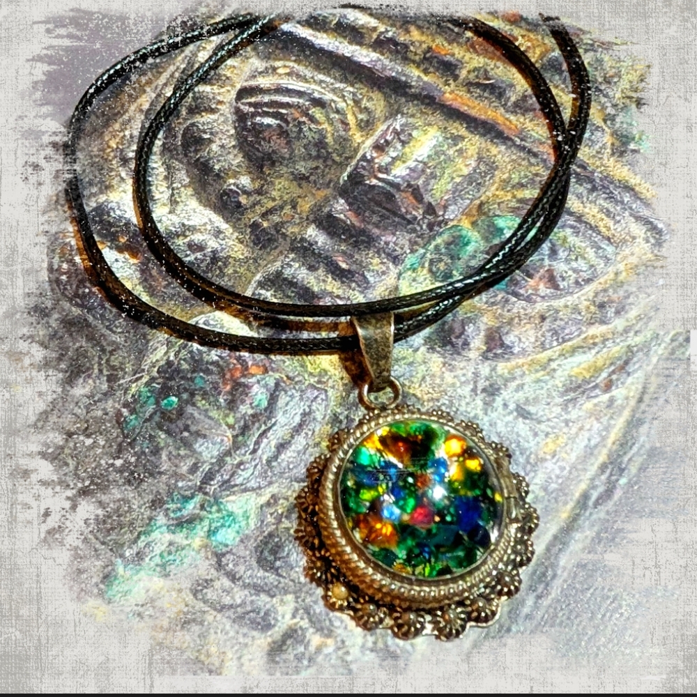 VTG Mexico Sterling Locket Necklace with Dichroic Glass - Picture 7 of 7